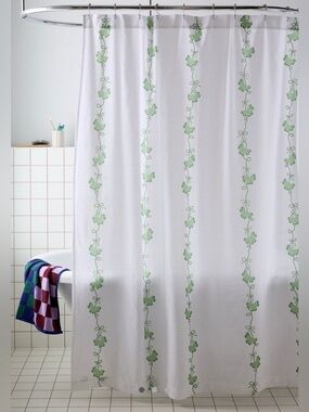 NEW Urban Outfitters Green Lucky Clover Pattern White Shower Curtain - Home Bath